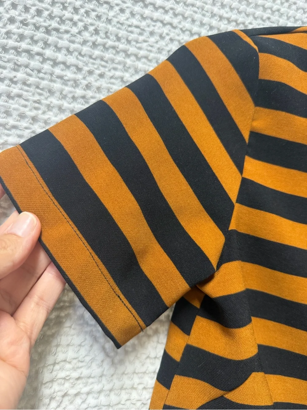 H&M size 2 Black & Brown Striped Short-Sleeve Top with Beaded Neckline - Picture 2 of 5